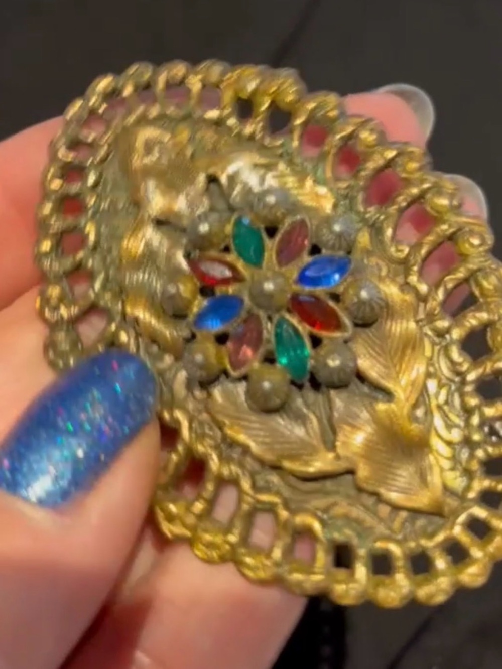 Vintage Florenza Style Rhinestone Floral Brooch Filigree Statement Pin - Picture 12 of 12